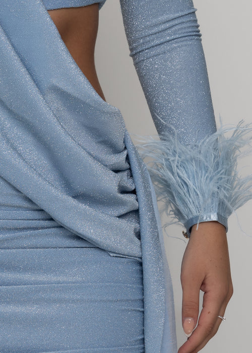 Elevated Romance Feather Detail Mini Dress - Blue
