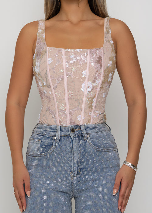Enchanted Moments Embellished Bodysuit - Pink