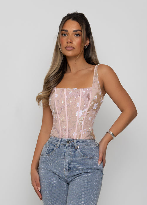 Enchanted Moments Embellished Bodysuit - Pink