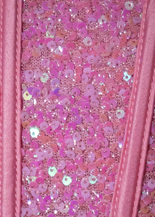 Pink sequin fabric swatch with sparkly pink sequins