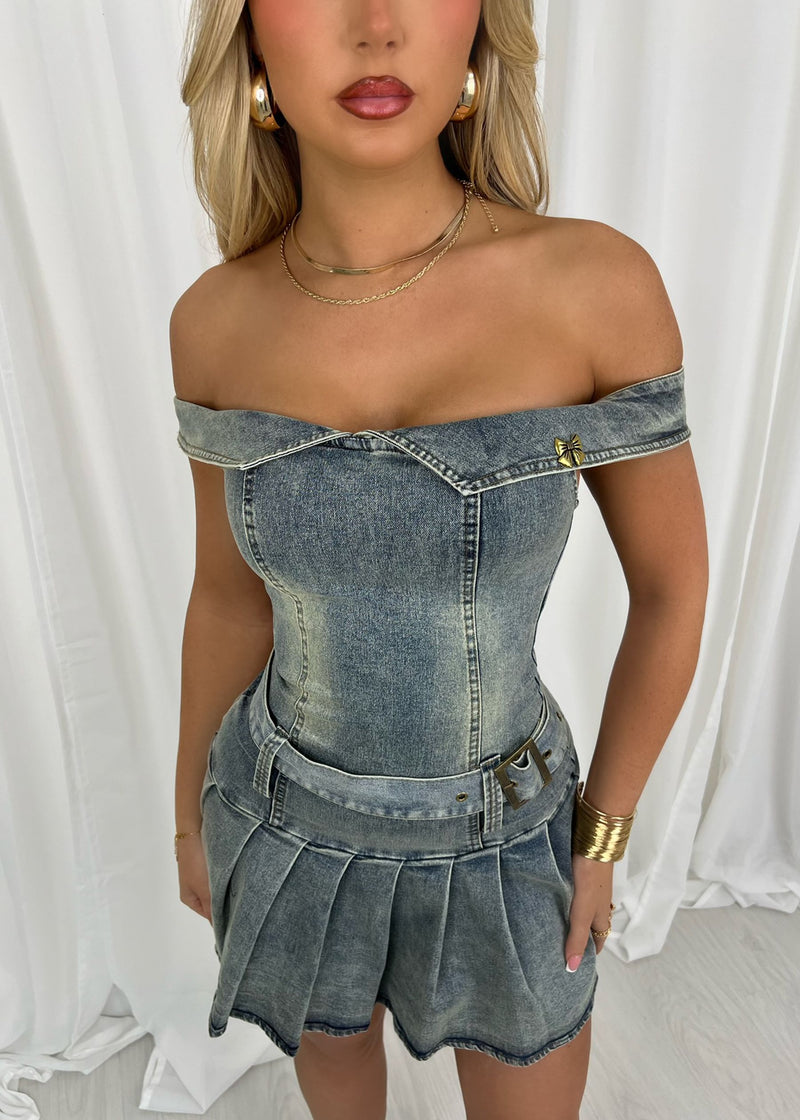 Better Days Denim Mini Dress - Vintage Blue