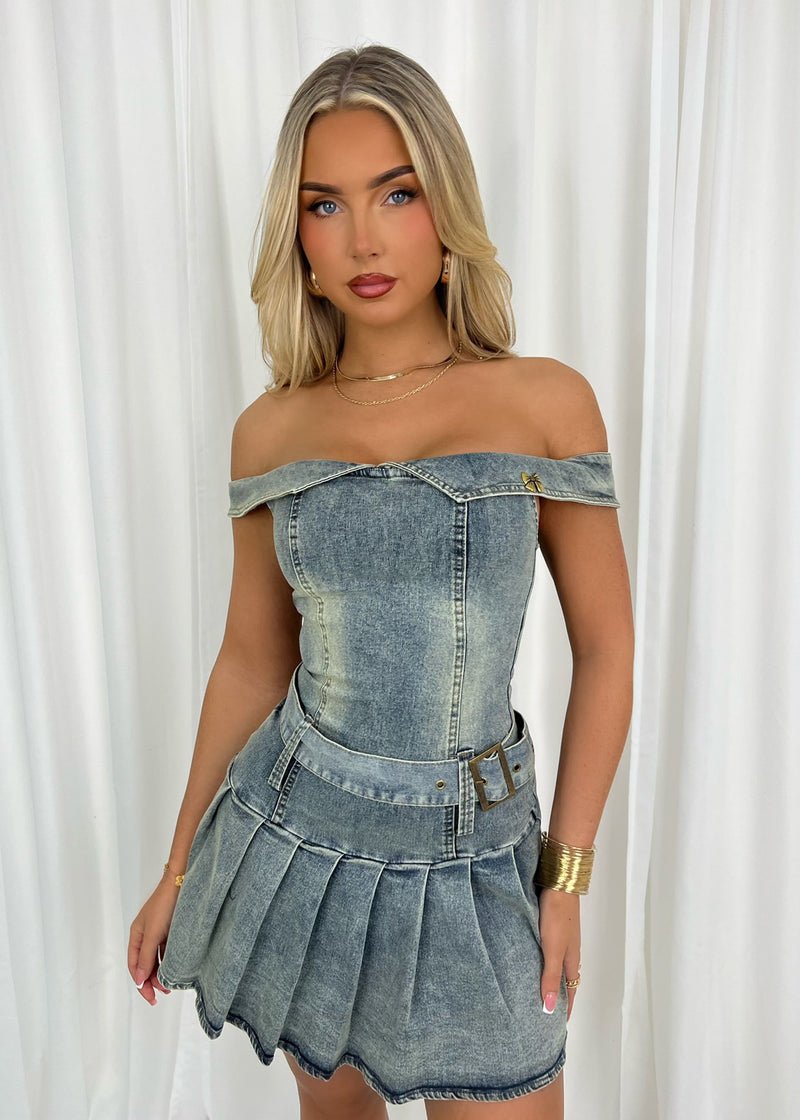 Better Days Denim Mini Dress - Vintage Blue