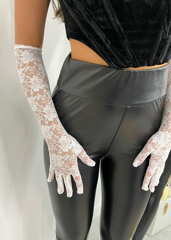 Elbow Length Lace Gloves - White
