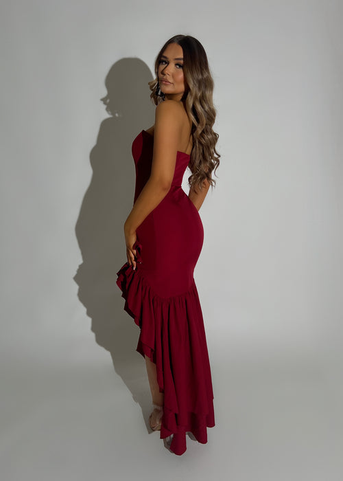 To Adore Ruffle Hem Maxi Dress - Wine