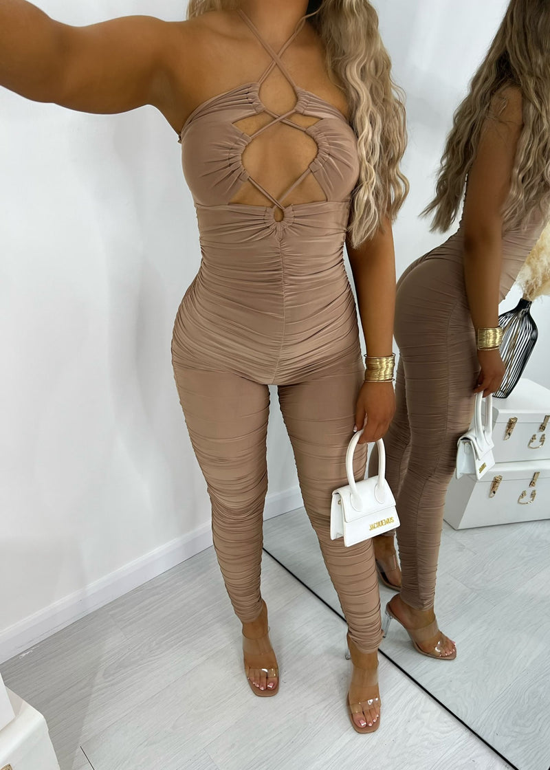 Giovanna Ruched Jumpsuit - Camel