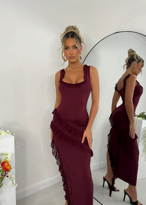 Sweet Intentions Ruffle Maxi Dress - Burgundy