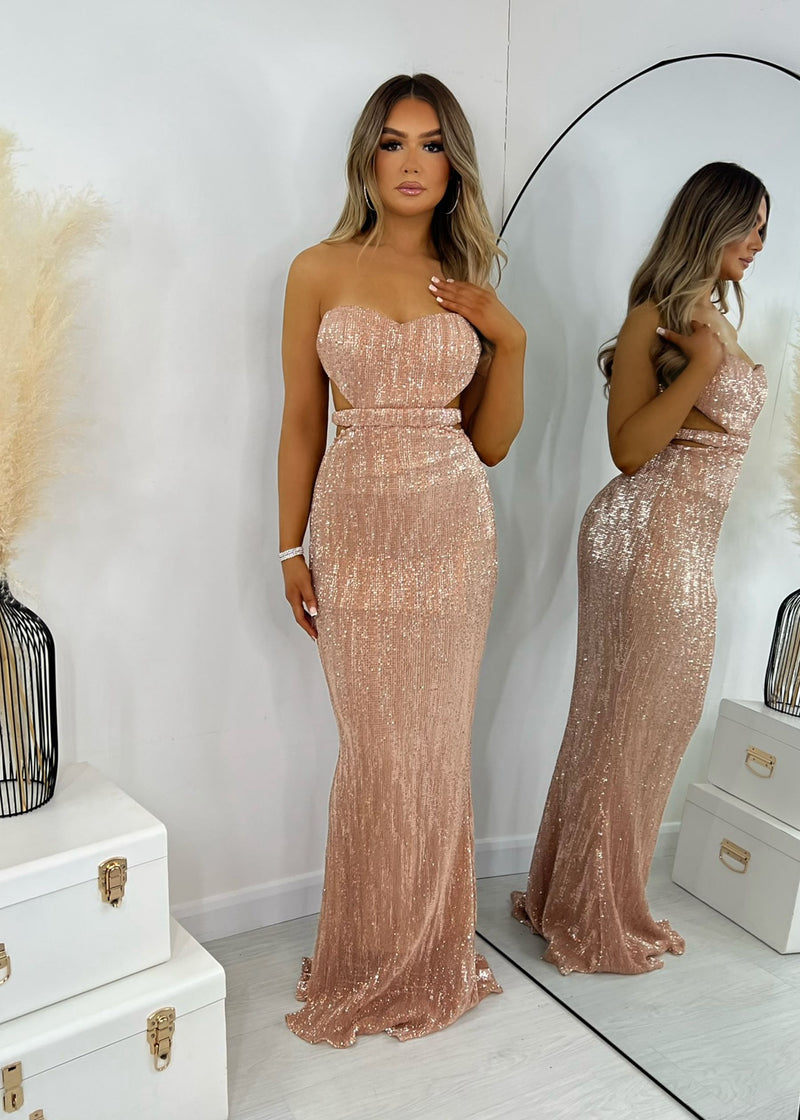 Elevated Looks Sequin Gown - Rose Gold