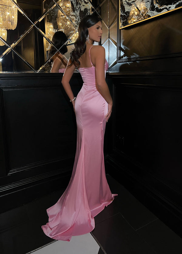 Elegant Desire Satin Split Gown - Pink