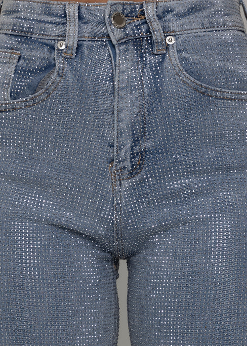 Forever Sparkle Diamante Straight Leg Jean - Blue