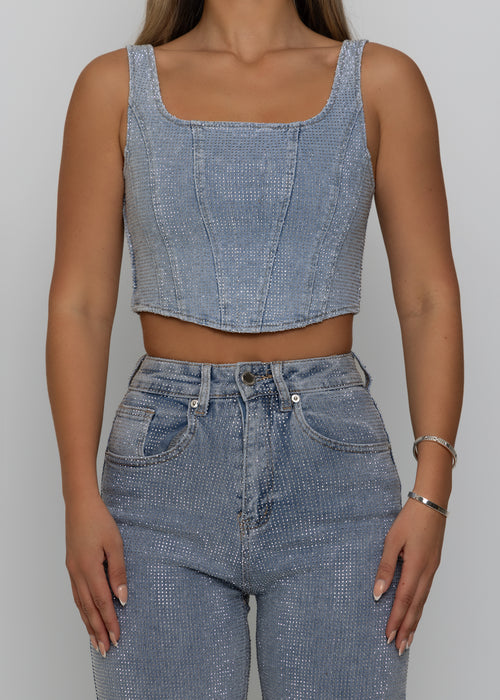 Forever Sparkle Diamante Straight Leg Jean - Blue