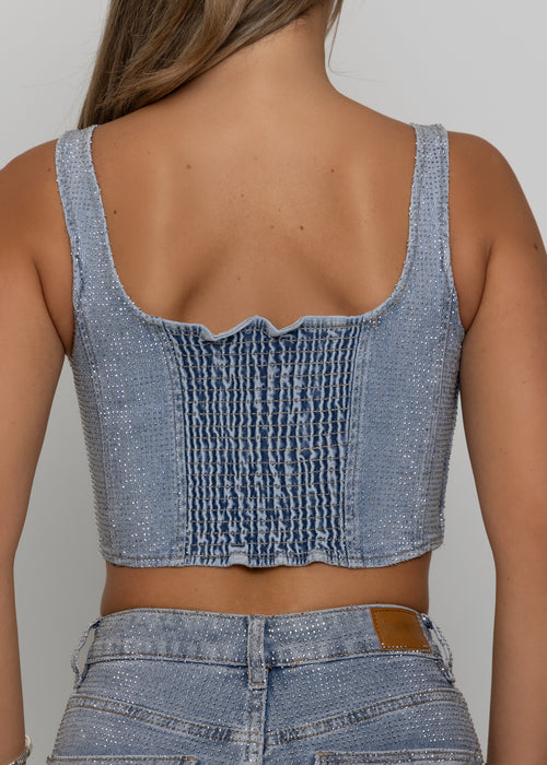 Forever Sparkle Diamante Corset Top - Blue