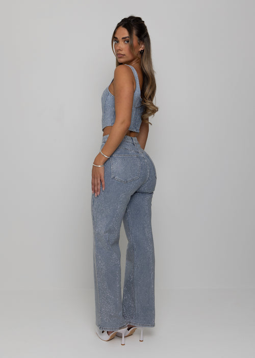 Forever Sparkle Diamante Corset Top - Blue