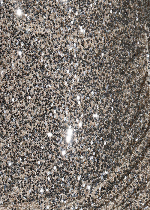 Embellished gold sequin mini dress close up swatch of detail. 