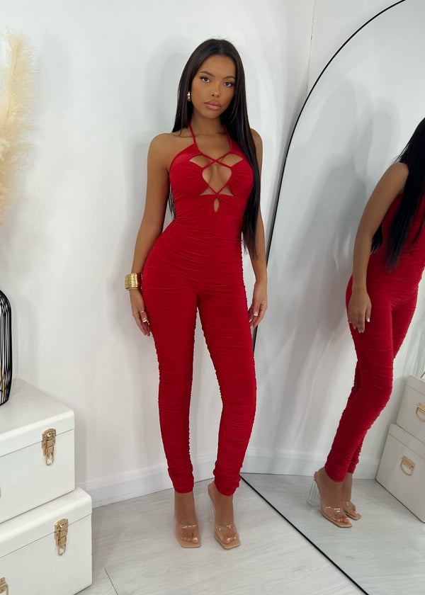 Giovanna Ruched Jumpsuit - Red
