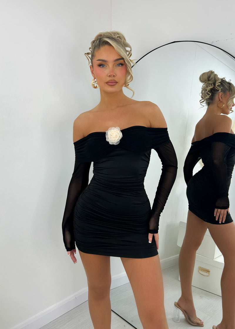 Tough Lover Off the Shoulder Corsage Mini Dress - Black – Dressmezee