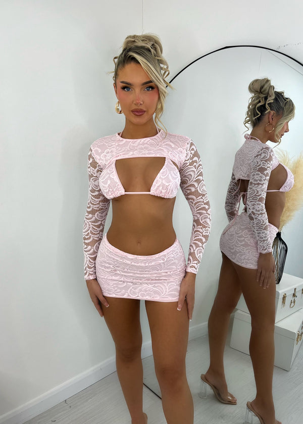 Live Your Life Lace Three Piece - Pink