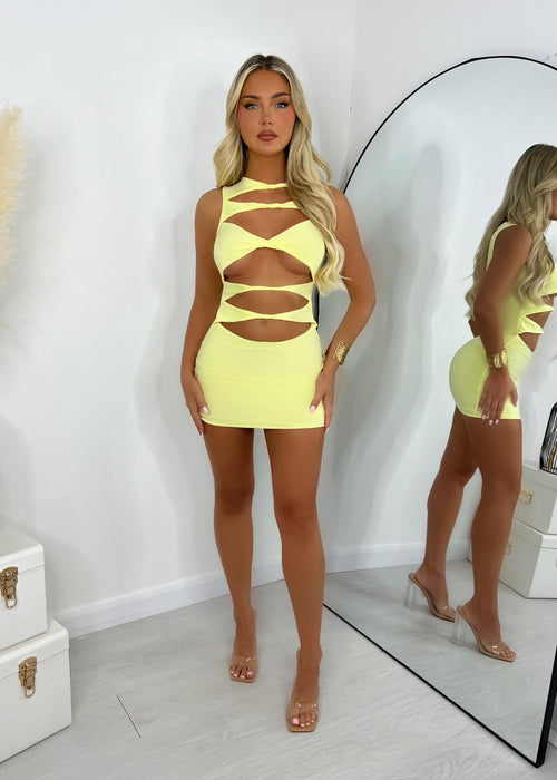 Queen Status Cut Out Mini Dress - Yellow