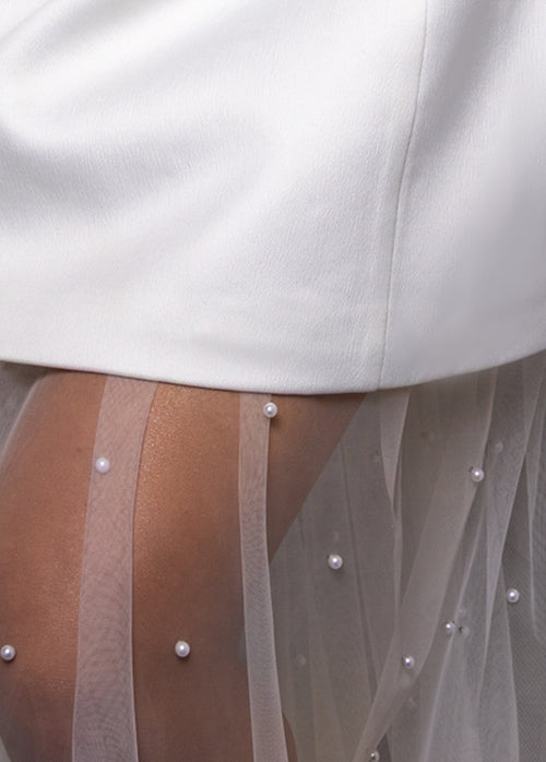 Angelic Bliss Mini Dress With Detachable Pearl Skirt - White