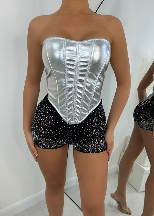 Rent Free Metallic Corset Top - Silver