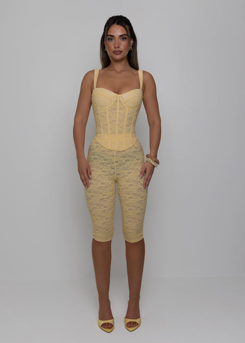 Time After Time Lace Capri Two Piece - Yellow