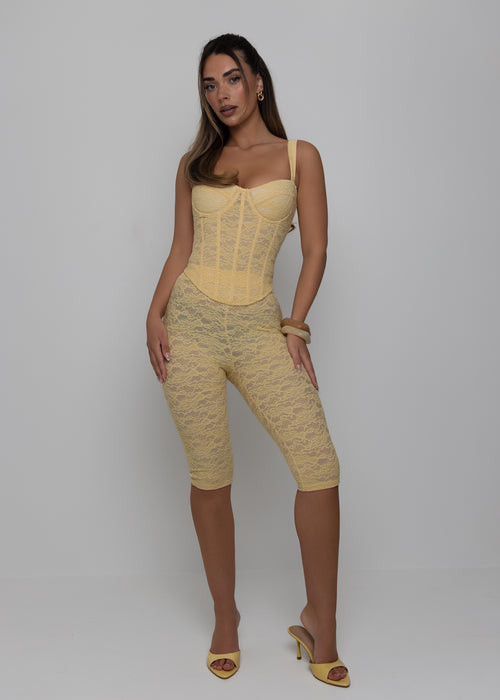 Time After Time Lace Capri Two Piece - Yellow