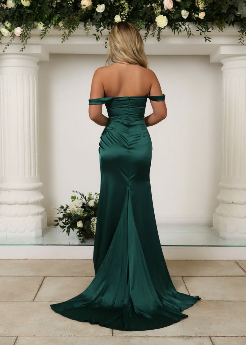 Paloma Satin Split Gown - Emerald Green