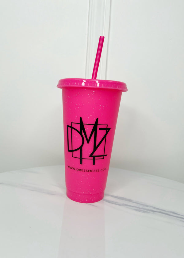 DMZ Cold Cup With Straw 710ml - Pink Glitter