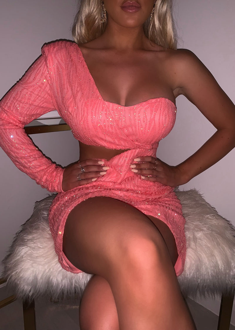 Party In LA Glitter Sequin Dress - Pink