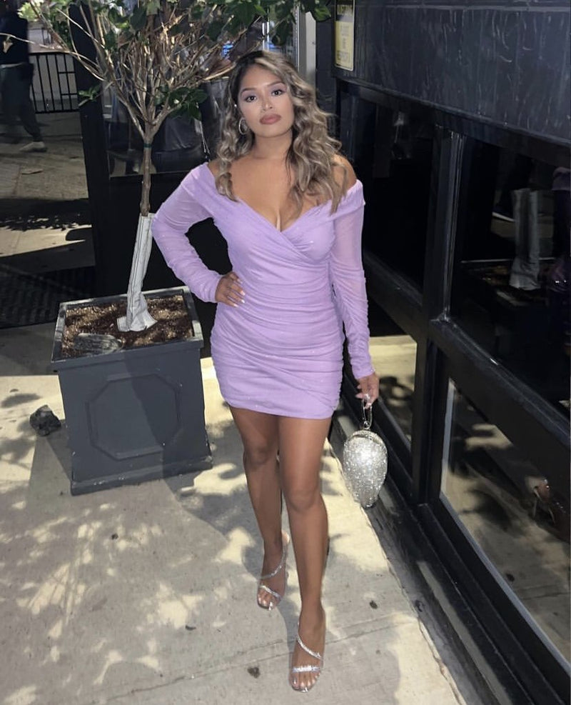 Kylie Sparkle Mesh Mini Dress - Lilac