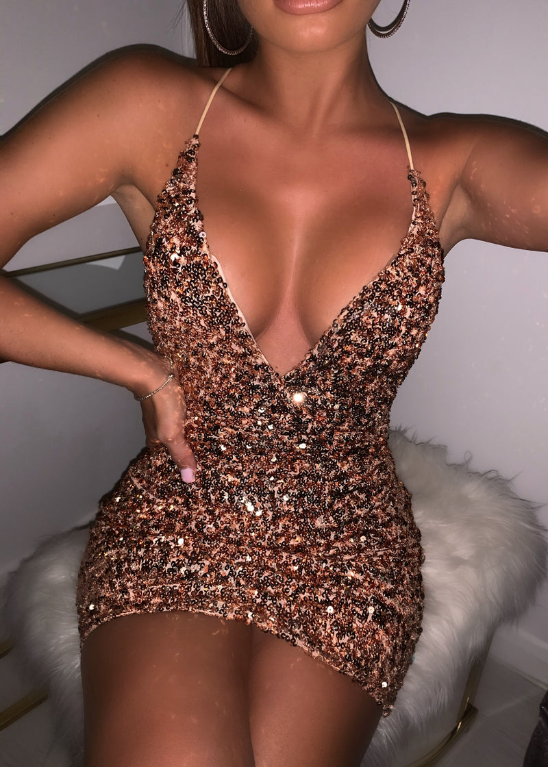 Your Time To Shine Sequin Mini Dress - Rose Gold