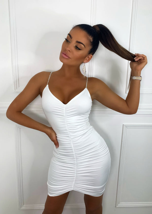 Raise The Bar Ruched Bodycon Dress - White