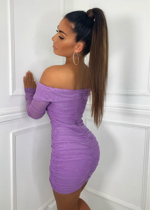 Kylie Sparkle Mesh Mini Dress - Lilac