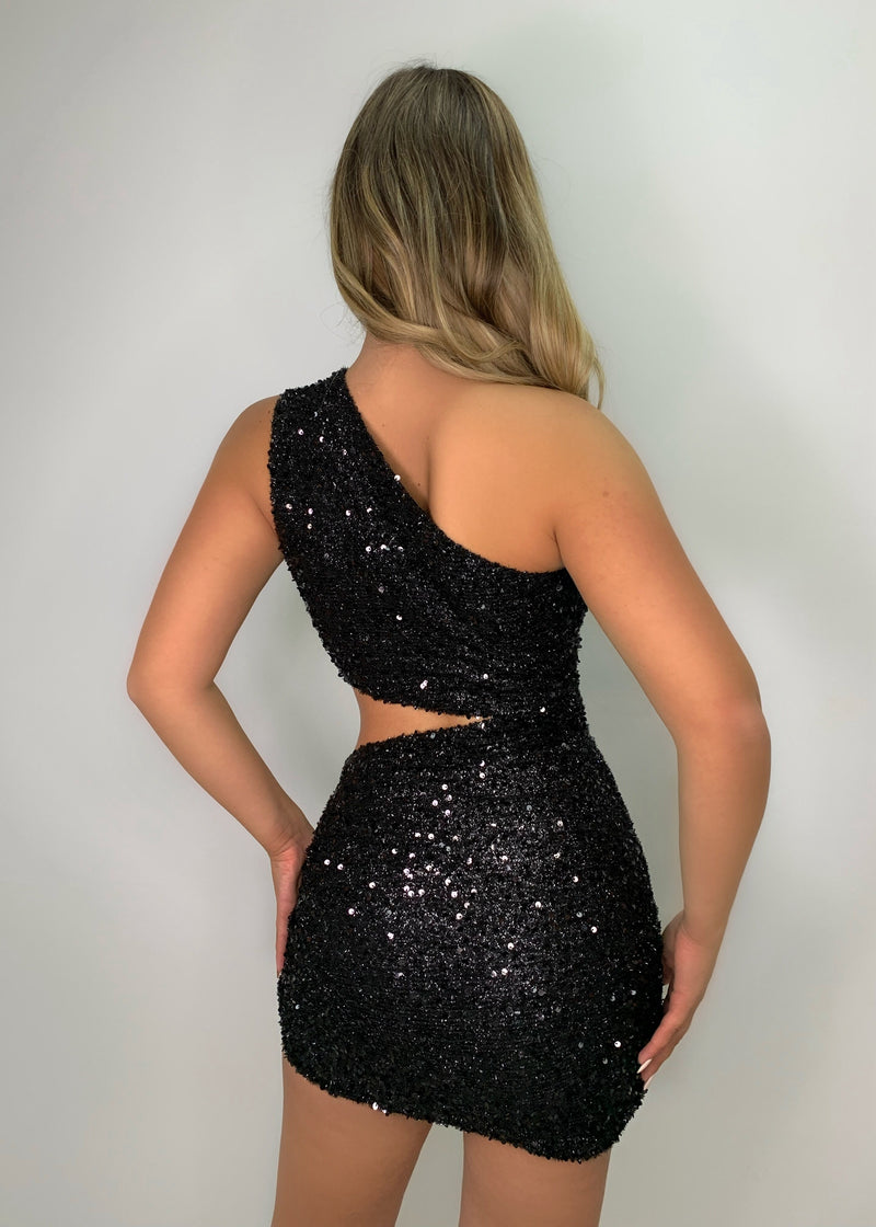 Shooting Star Cut Out Sequin Dress - Black