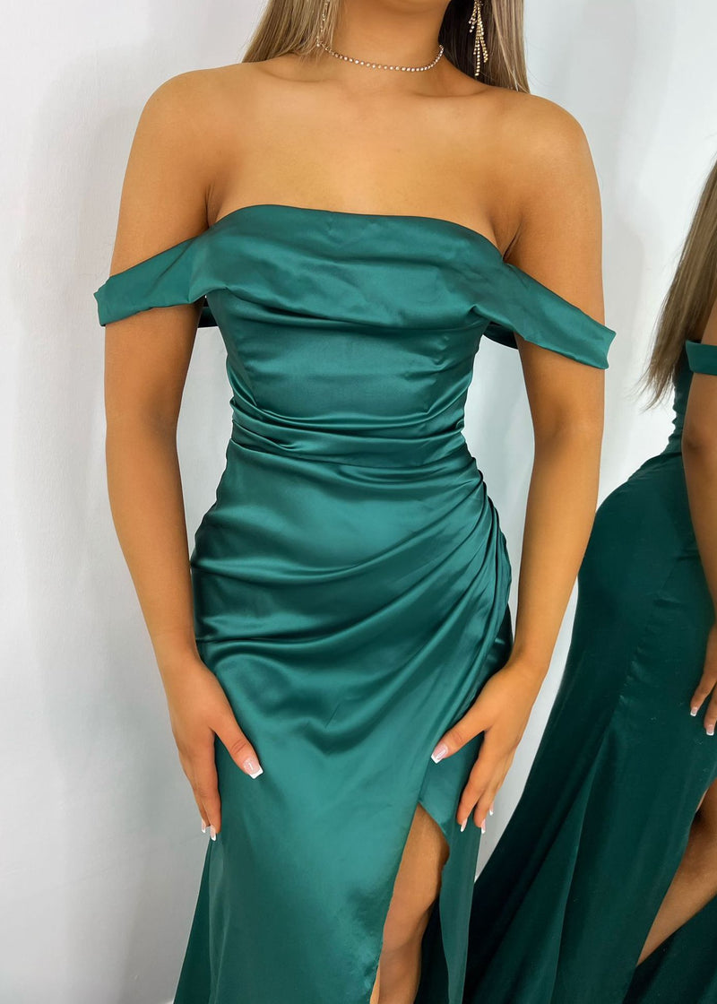 Paloma Satin Split Gown - Emerald Green