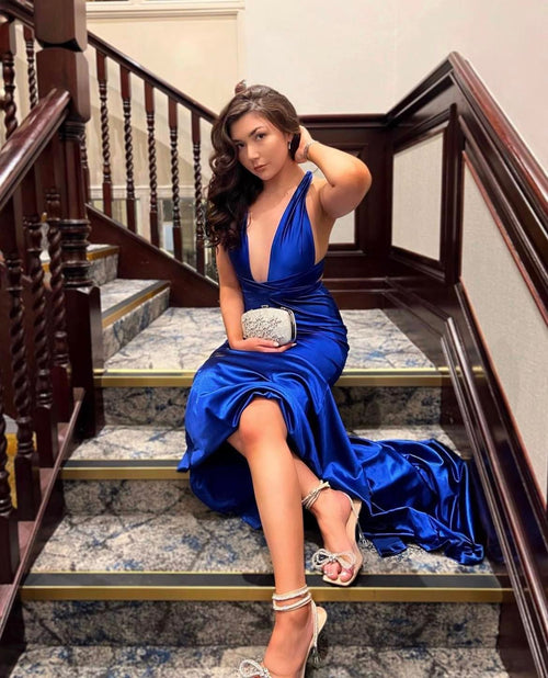 Red Carpet Ready Satin Gown - Cobalt Blue